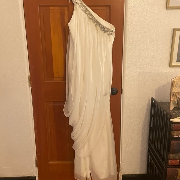 White Grecian Beaded One-Armed Gown